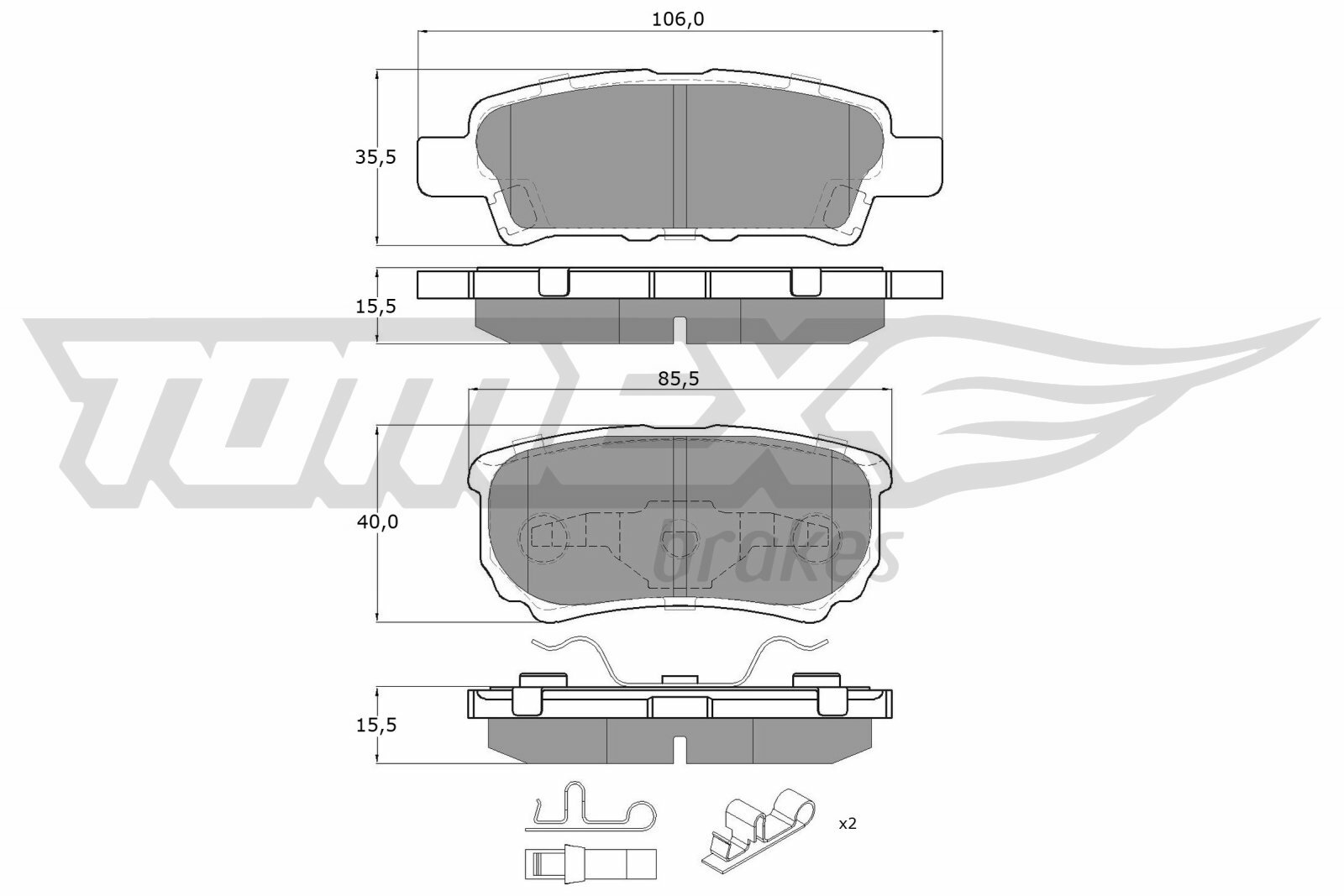 Sada brzdových destiček, kotoučová brzda TOMEX Brakes